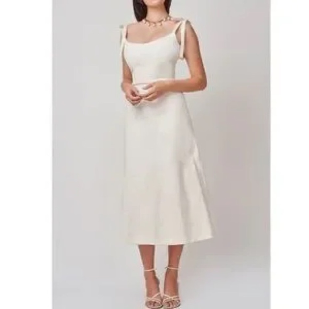 Markarian Chic Ivory Midi Dress with Bow Straps (bridal)